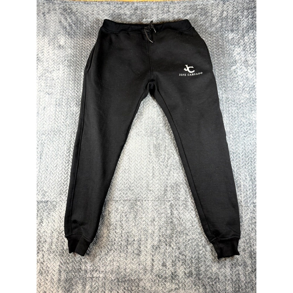 Jefe Cargado Sweatpants Boys Large Black Logo Fleece Lined Mid Rise‎ Drawstring